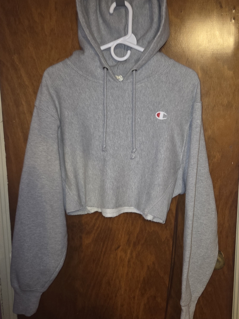 Champion Gray Cropped Pullover Hoodie with Small Logo
